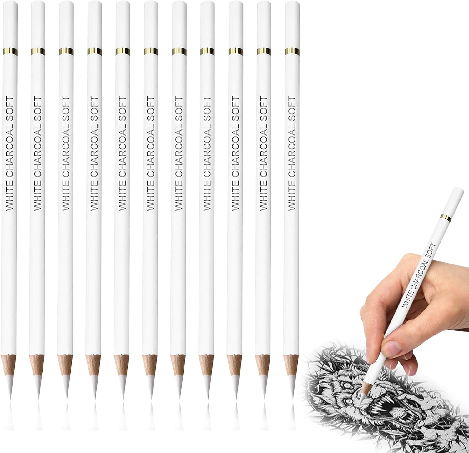 10Pcs Highlight Sketch White Pencil, White Charcoal Pencils for Artists, Whitee Chalk Pencil for Charcoal Drawings, Sketch Pencils for Artist Drawing, Premium Quality Carbon Pen for Beginner Student