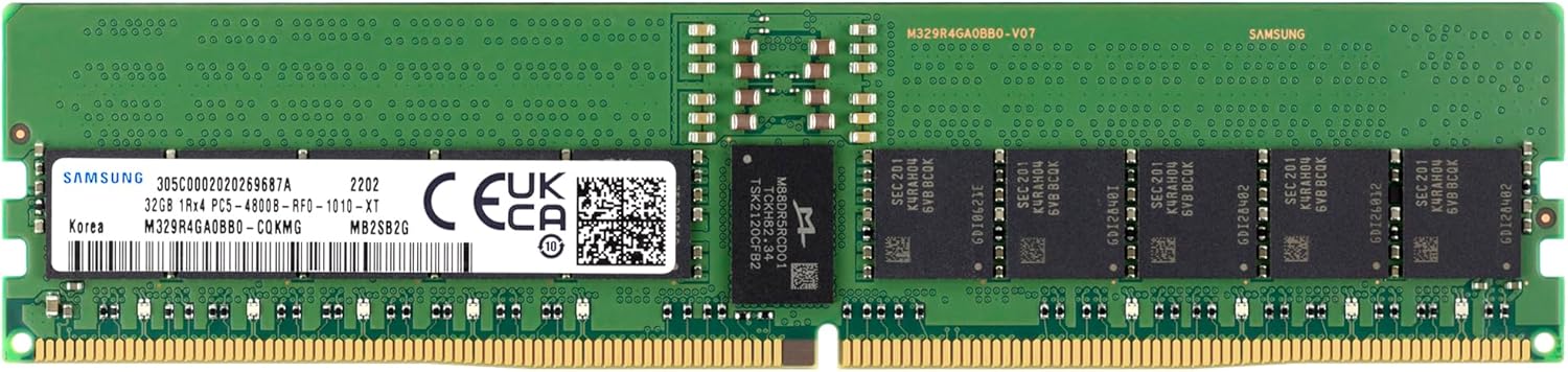 Samsung 32GB DDR5 4800MHz PC5-38400 ECC RDIMM 1Rx4 (EC4 9x4) Single Rank 1.1V Registered DIMM 288-Pin Server RAM Memory M329R4GA0BB0-CQK