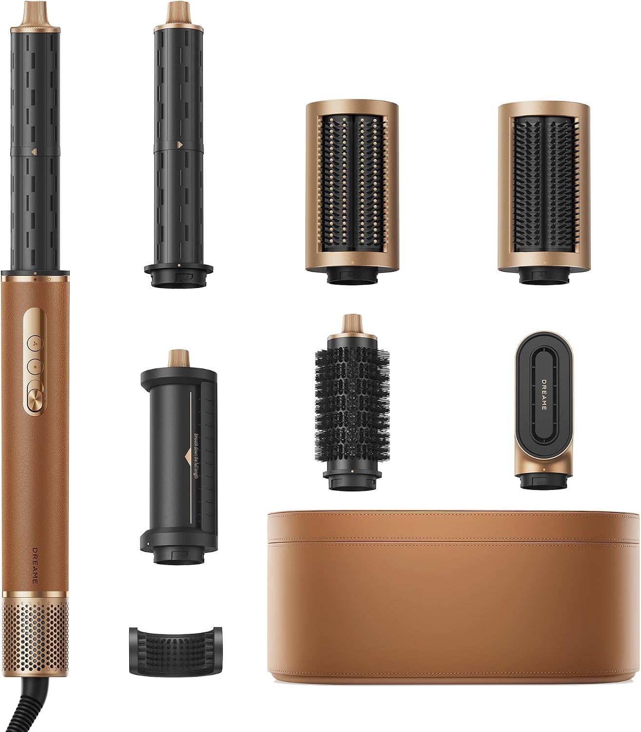 dreame AirStyle Pro, 7-in-1 Hair Styler, Fast Drying, 2 Curling Barrels, Volumizing Hair, Smoothing Brush, Reduce Frizz, Leather Package, Airflow Styling, Magnetic Design