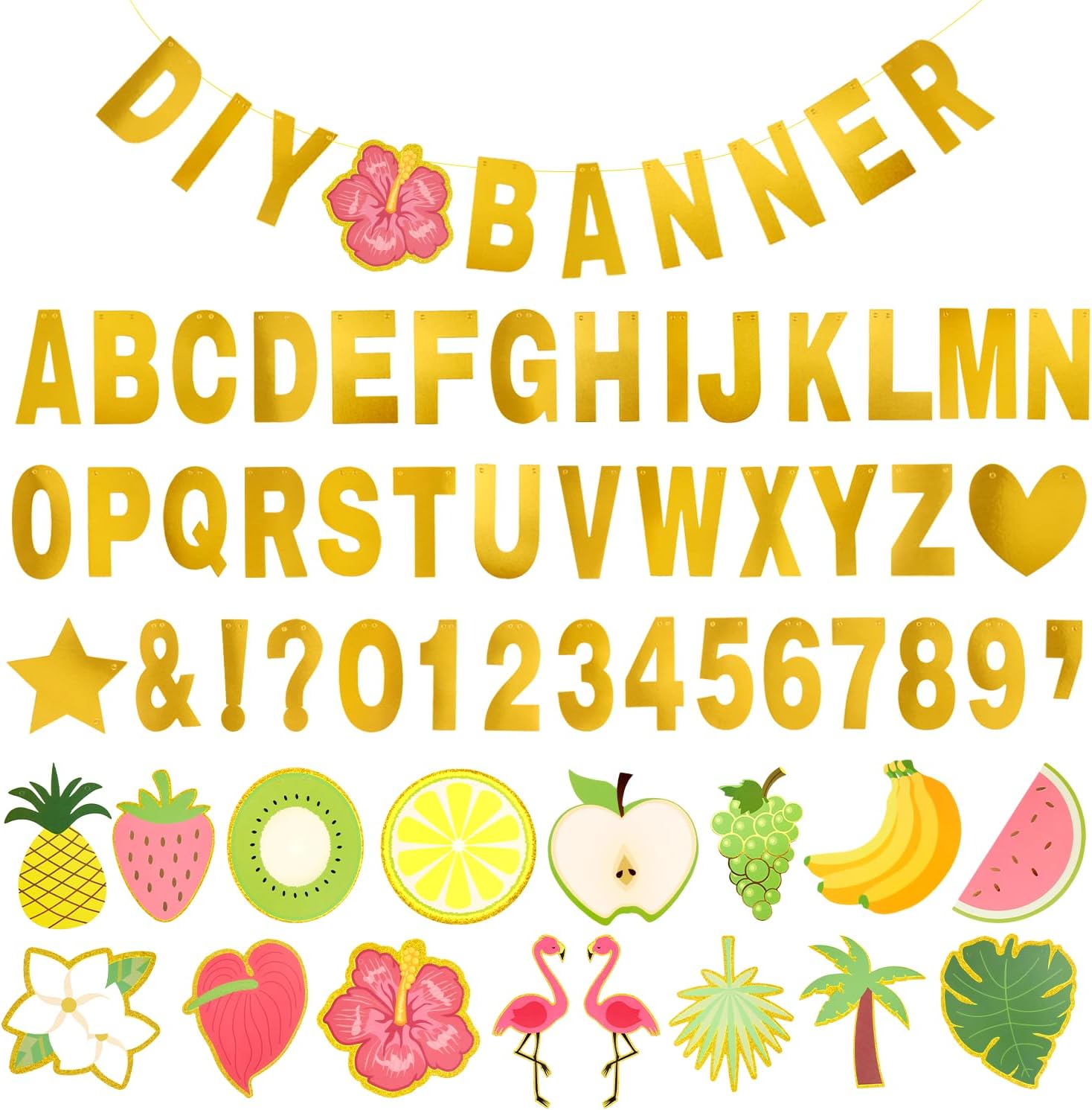 SUNBEAUTY DIY Letters Banner Personalised Tropical Banners Custom Letters Symbols Welcome Home Decorations for Summer Hawaiian Wedding Party Decorations 122pcs