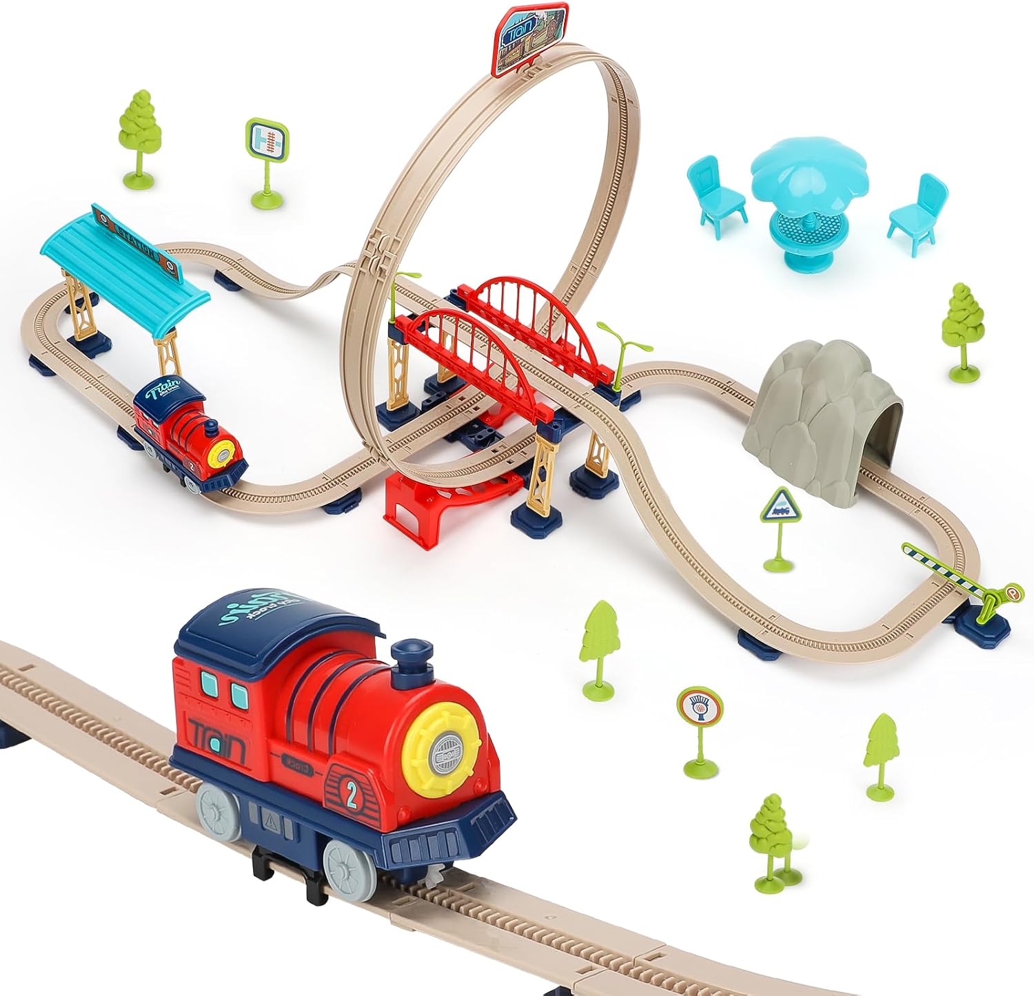 Electric Train Set for Toddlers 2-4, Kids Train Set with Sound, Christmas Loop Train Tracks Toy, Great Gift for Boys and Girls 3 4 5 6 7 Year Old