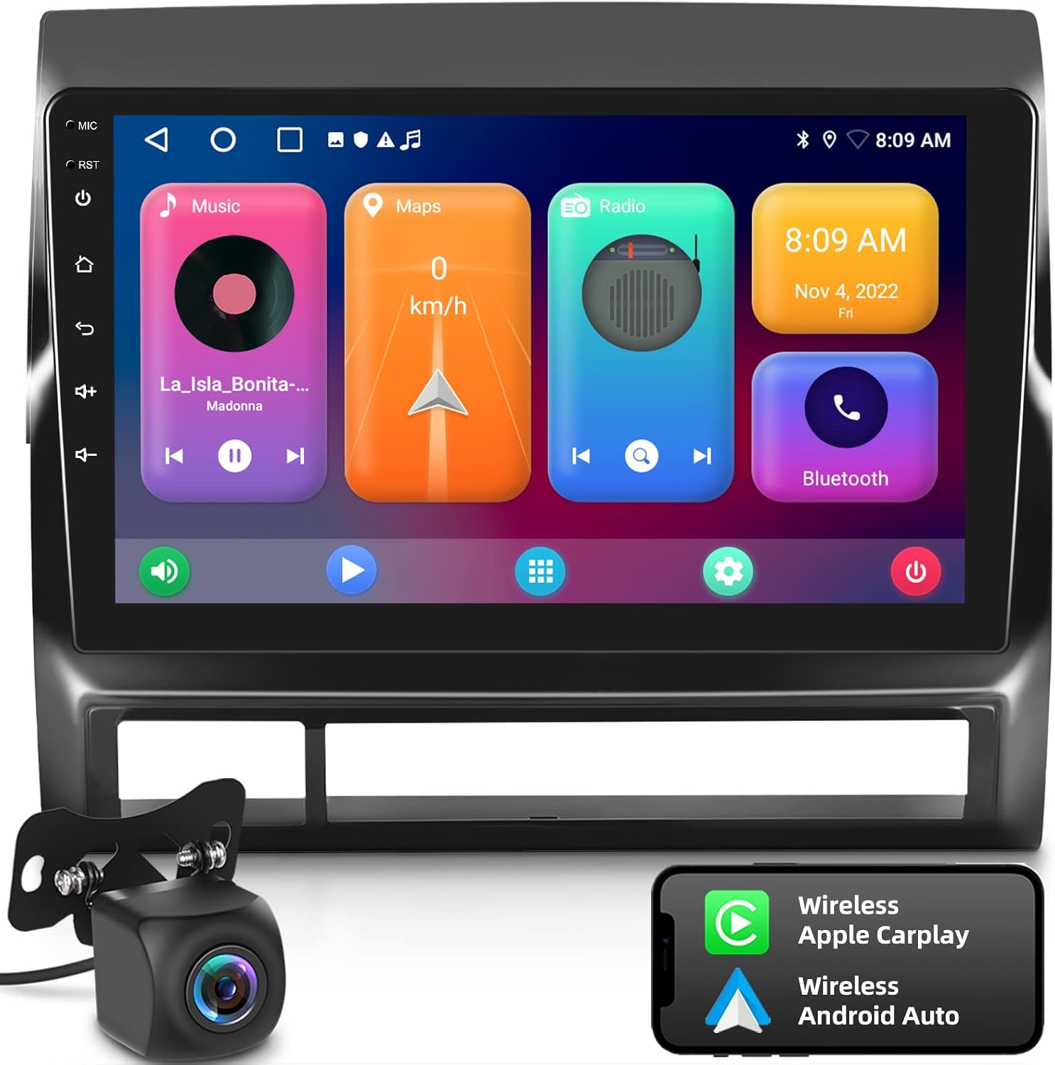 NHOPEEW Android Stereo Replacement for Toyota Tacoma 2005-2013 - [2+32G] 9 inch Touchscreen DSP Audio with Wireless Carplay and Android Auto, Mirror Link, GPS, WiFi + AHD Backup Camera