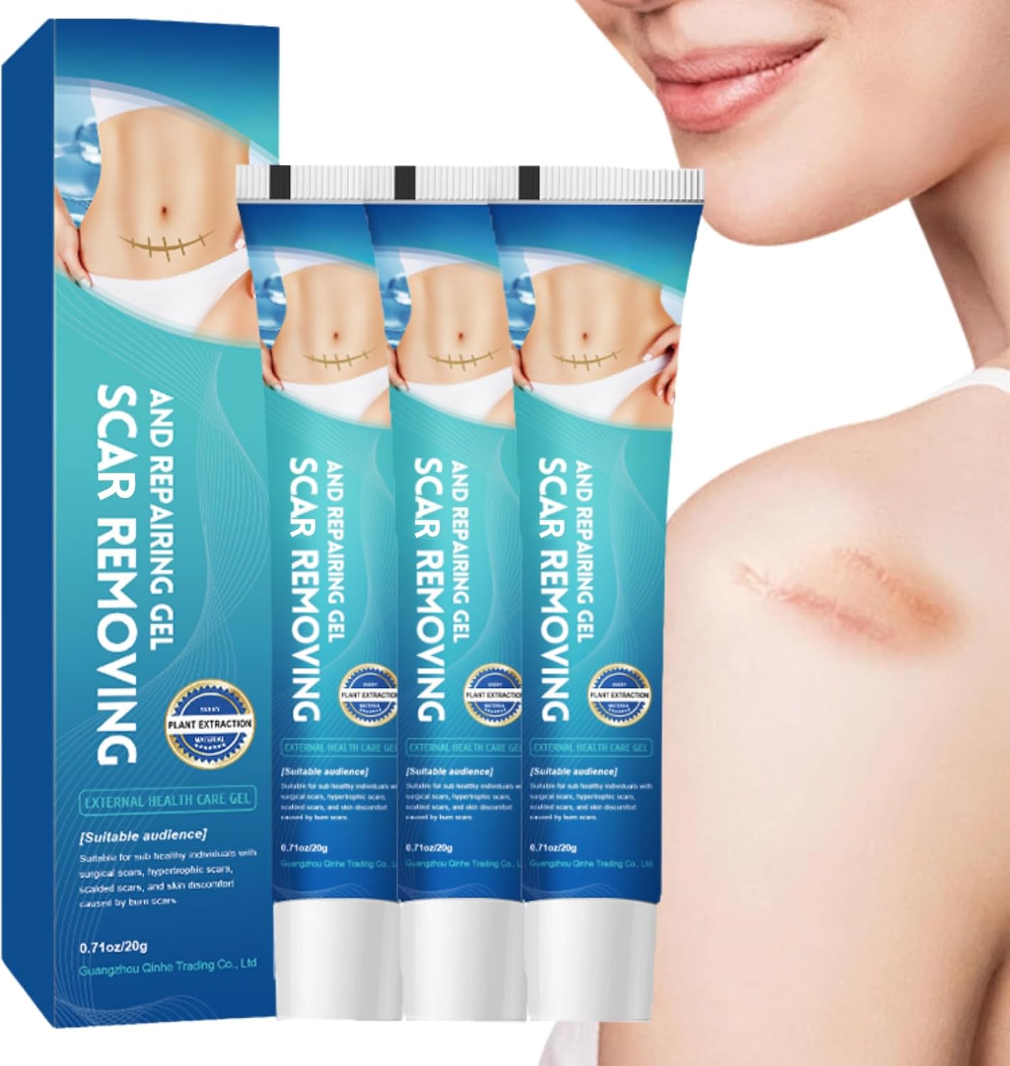 3Pcs Scar Removal and Repair Cream, Stretch Marks Cream, Acne Scars Removal Gel, Scar Treatment for Surgery, Burn, Scalds, Acne Scars - Gentle and Hydrating Scar Healing for Face & Body