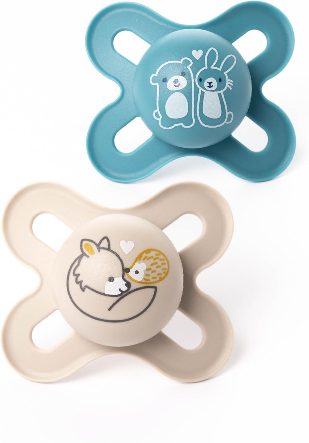 MAM Original Start Soothers | 0-2 Months | 2 Pack | Newborn Dummies | Comes in Dummy Steriliser Case | Sustainable Materials | Baby Accessories for Newborn | Blue/White (Various Designs)
