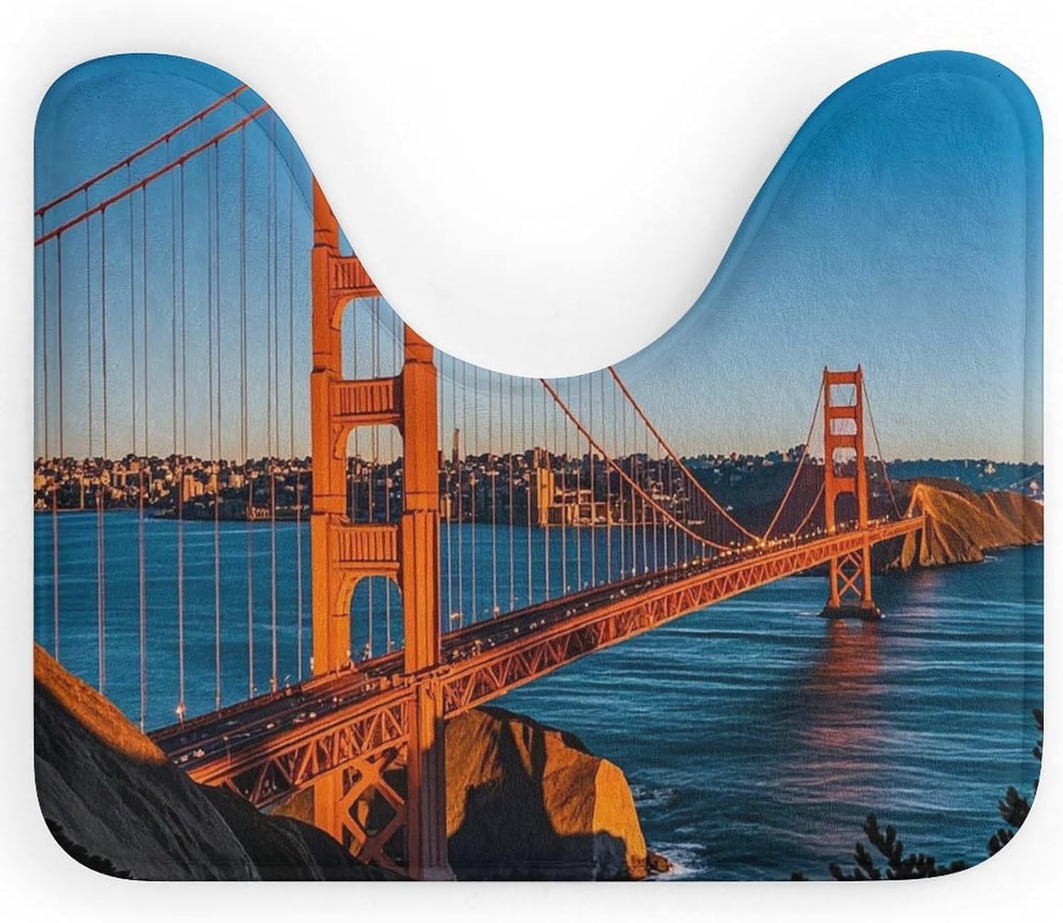 San Francisco Bay Bridge Toilet Rug 16'' X 20'' U-Shaped Contour Bath Mat Non Slip Quick Dry Super Absorbent Toilet Mats Soft Floor Mat for Bathroom Commode Potty