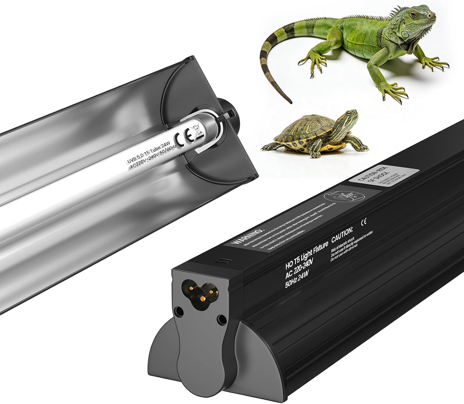 GlowUp 24W T5 UVB Light Reptile kit-5.0 UVB Lighting Combo Kit, 22Inch/57.6cm Reptile Light Fixture with Fluorescent Tube for Vivariums, Rainforest Dwelling Reptiles, Bearded Dragons, Lizards, Snakes