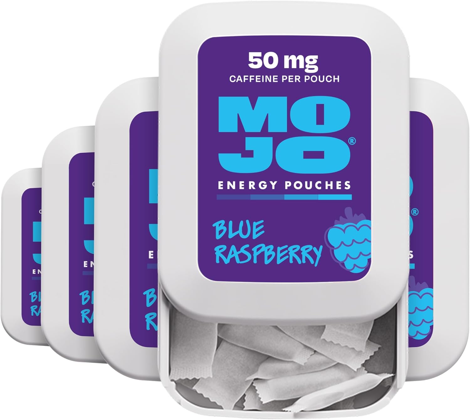 MOJO Energy Pouches Blue Raspberry Flavor, 50 mg per Caffeine Pouch, 15 Pouches, 5-Pack