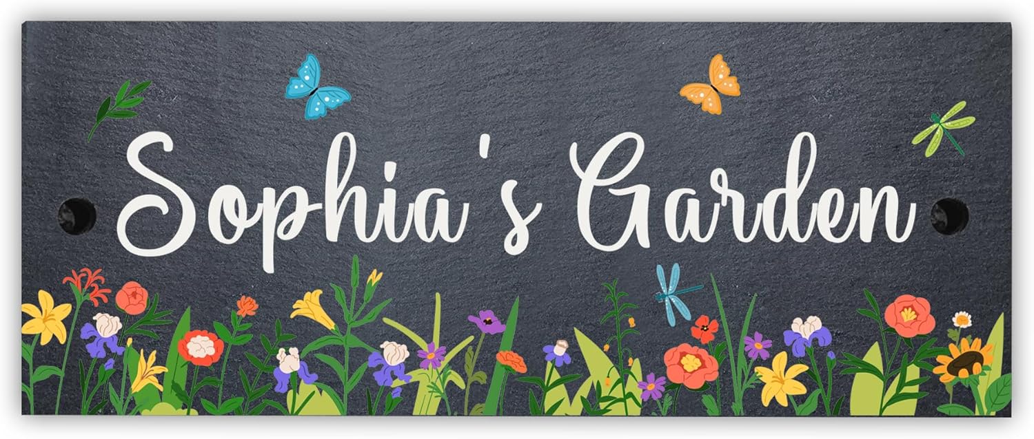 Garden Signs and Plaques for Outside Slate House Signs Slate House Numbers Plaques UV Printed Personalised Plaque Yard Sign Garden Sign Decor Gifts with Wall Fixings(Design 2)