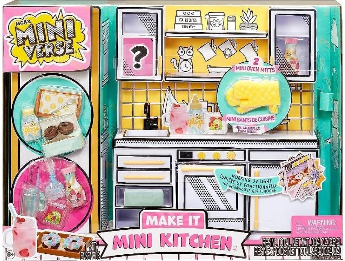 MGA's Miniverse Make It Mini Kitchen - DIY Kitchen Playset with UV Light, Mystery Recipe, Resin Play, and Exclusive Mini Oven Mitts - Not Edible - Requires Batteries - Suitable for Kids Ages 8+