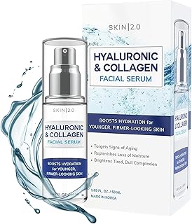 Hyaluronic Acid and Collagen Face Serum - Dermatologist Tested - Locks in Moisture, Skin Tightening, Anti-aging, Hydrating Facial Serum - Korean Skin Care - All Skin Types - 1.69 Fl. oz