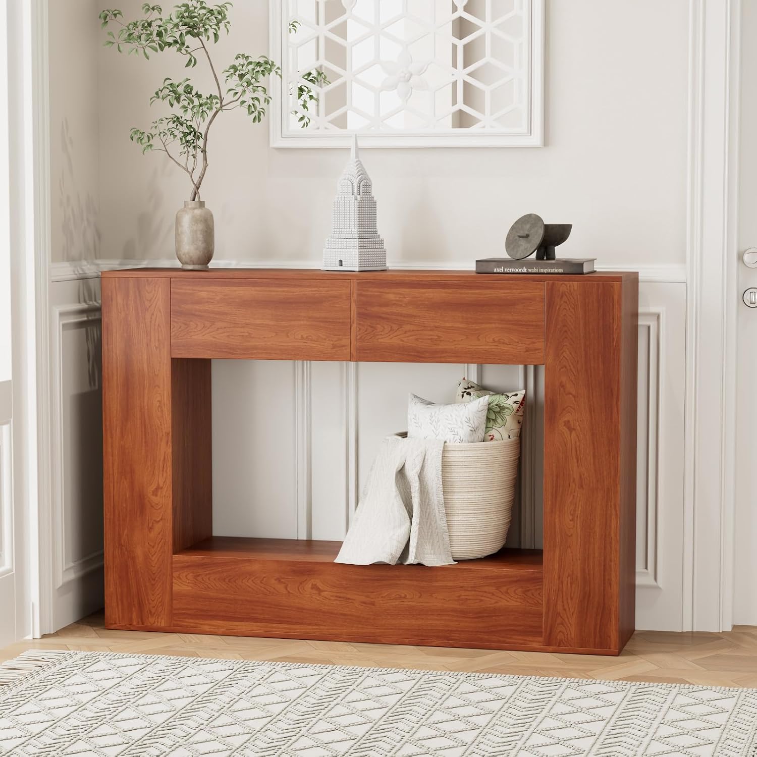 CXQ Farmhouse Wooden Console Table – 63" Rustic Entryway Table with Two Drawers for Living Room, Hallway, and Foyer Storage