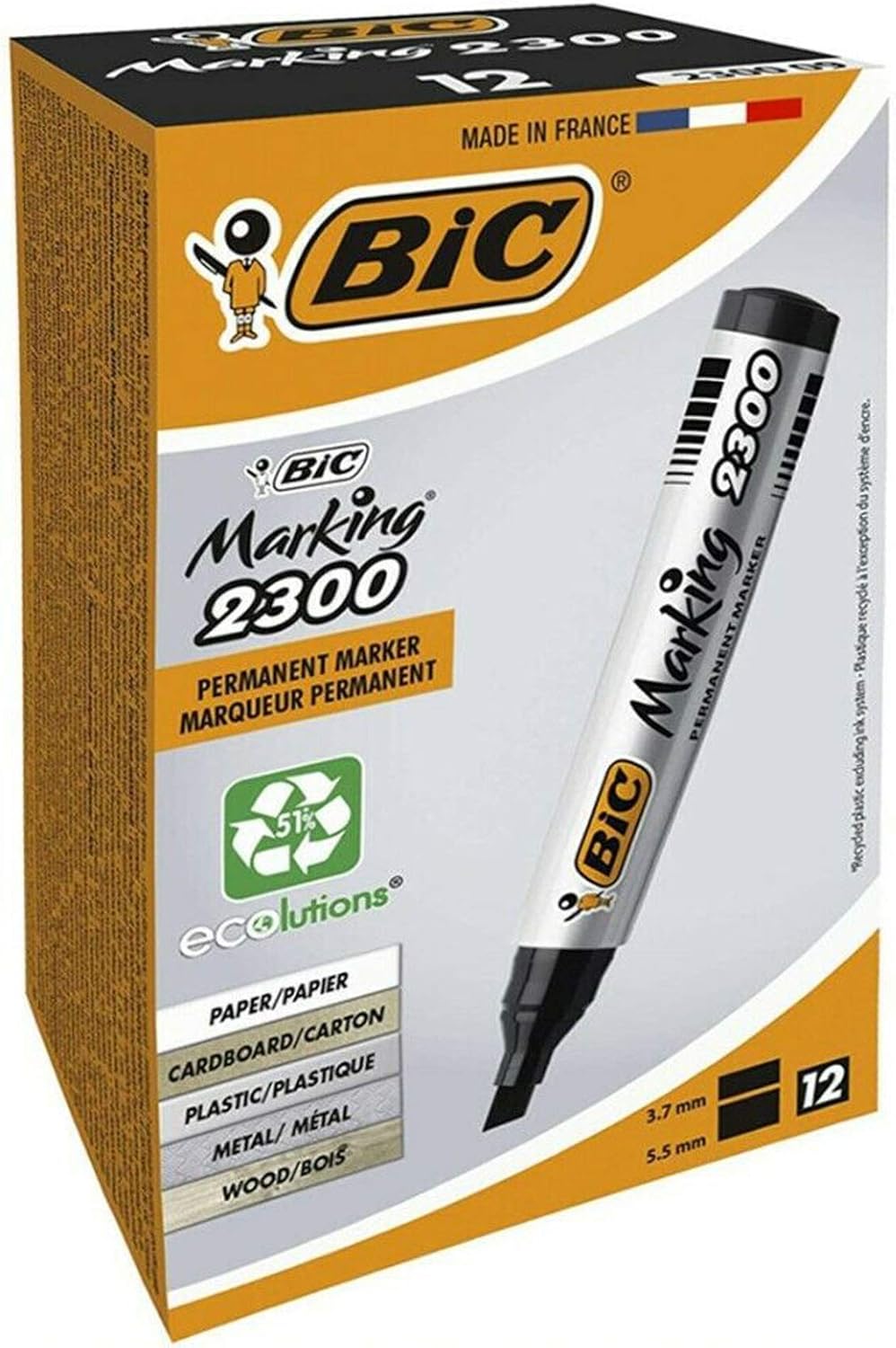 Bic 2300 Permanent Marker Chisel Tip Black [Pack of 12]