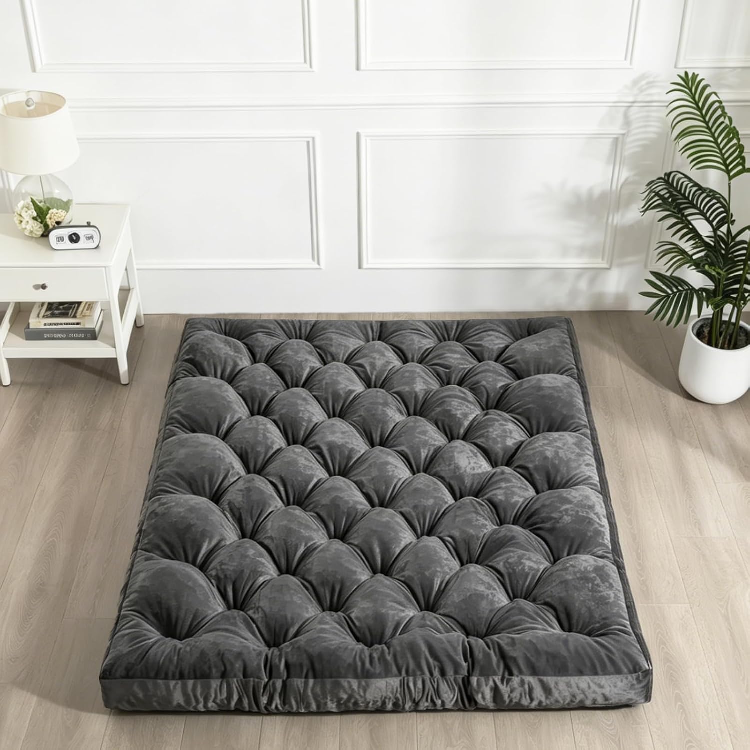 SHOUREN Japanese Floor Mattress 5" Futon Mattress Grey Twin Size Tatami Mat,Foldable Roll Up and Portable Velvet Sleeping Pad Suitable for Camping,Guest Room,39"X80"