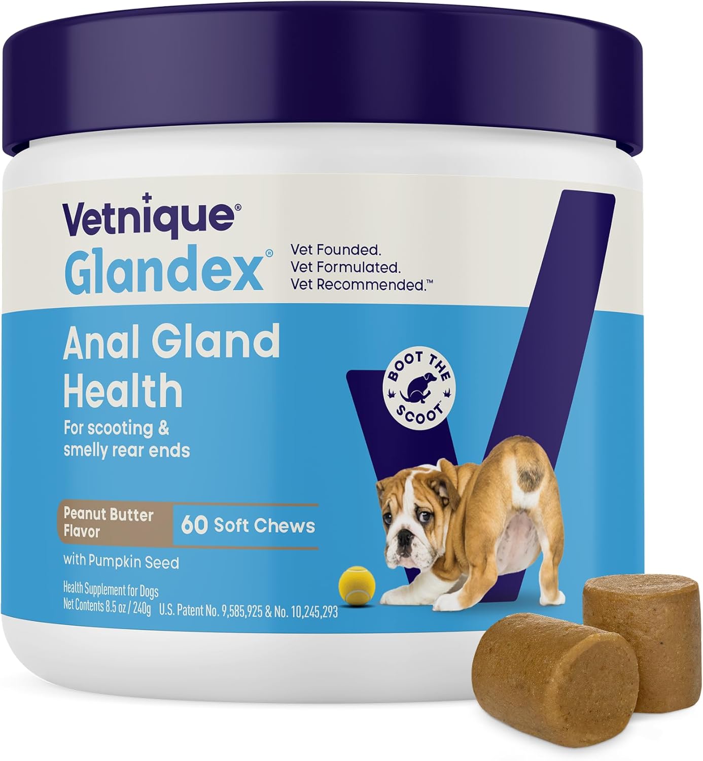 Vetnique Glandex Anal Gland Soft Chew, Pumpkin for Dogs Digestive Enzymes | Anal Gland Dog Treats, Boot the Scoot + Fishy Odor Support, Fiber, Probiotics, Quercetin + Apple Pectin, Peanut Butter 60ct