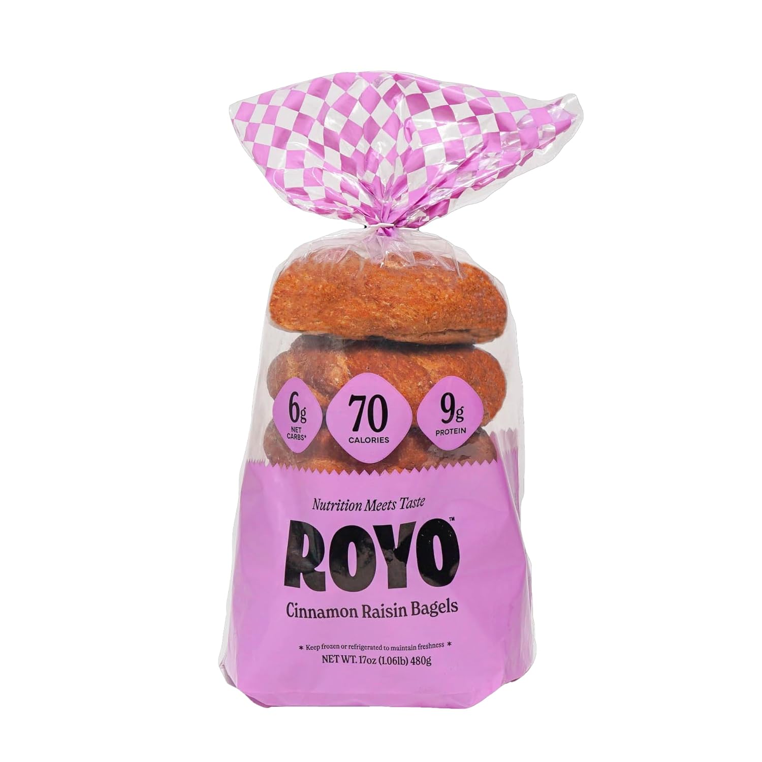 ROYO Classic Bagels, 70-80 Calories, 5-6G Net Carbs,10G Protein (Cinnamon Raisin)