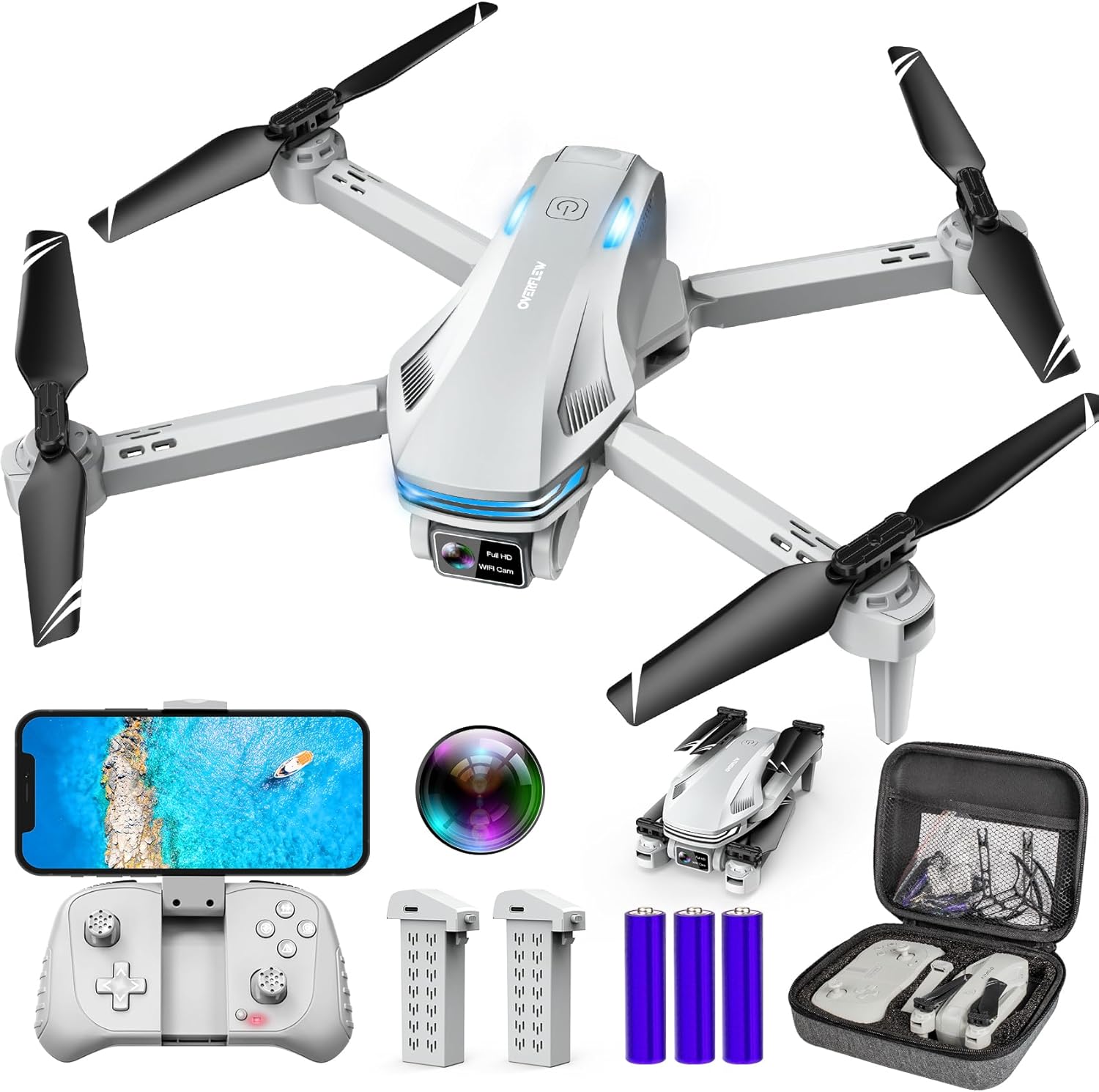 Drone with Camera for Adults, 1080P FPV Drones for Beginners with Upgrade Altitude Hold, Voice Control, Gestures Selfie, 90° Adjustable Lens, 3D Flips, 2 Batteries