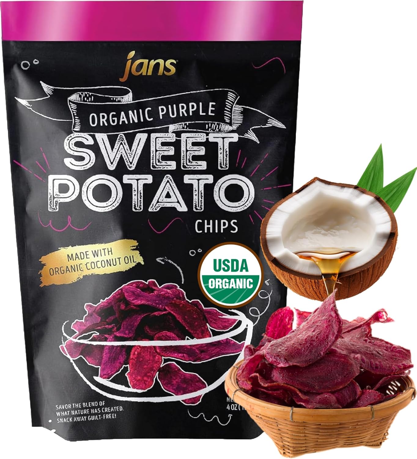 Jans Organic Purple Sweet Potato Chips, 4.0 oz - Made with Organic Coconut Oil