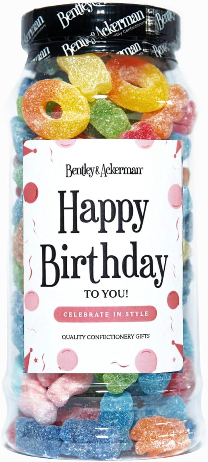 Happy Birthday Sweets - (600g) Original Classic Retro Fizzy Pick and Mix in a Gift Jar By Bentley & Ackerman Sweet Shop.