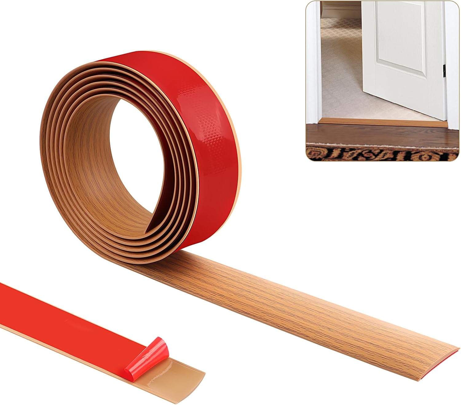 Threshold Strip,Carpet Door Trim Strips,Floor Transition Strips, Self Adhesive Floor Door Divider Strip, Flat Laminate Profile Flooring Edge Trim Strip (4cm, Yellow Oak Wood Grain)