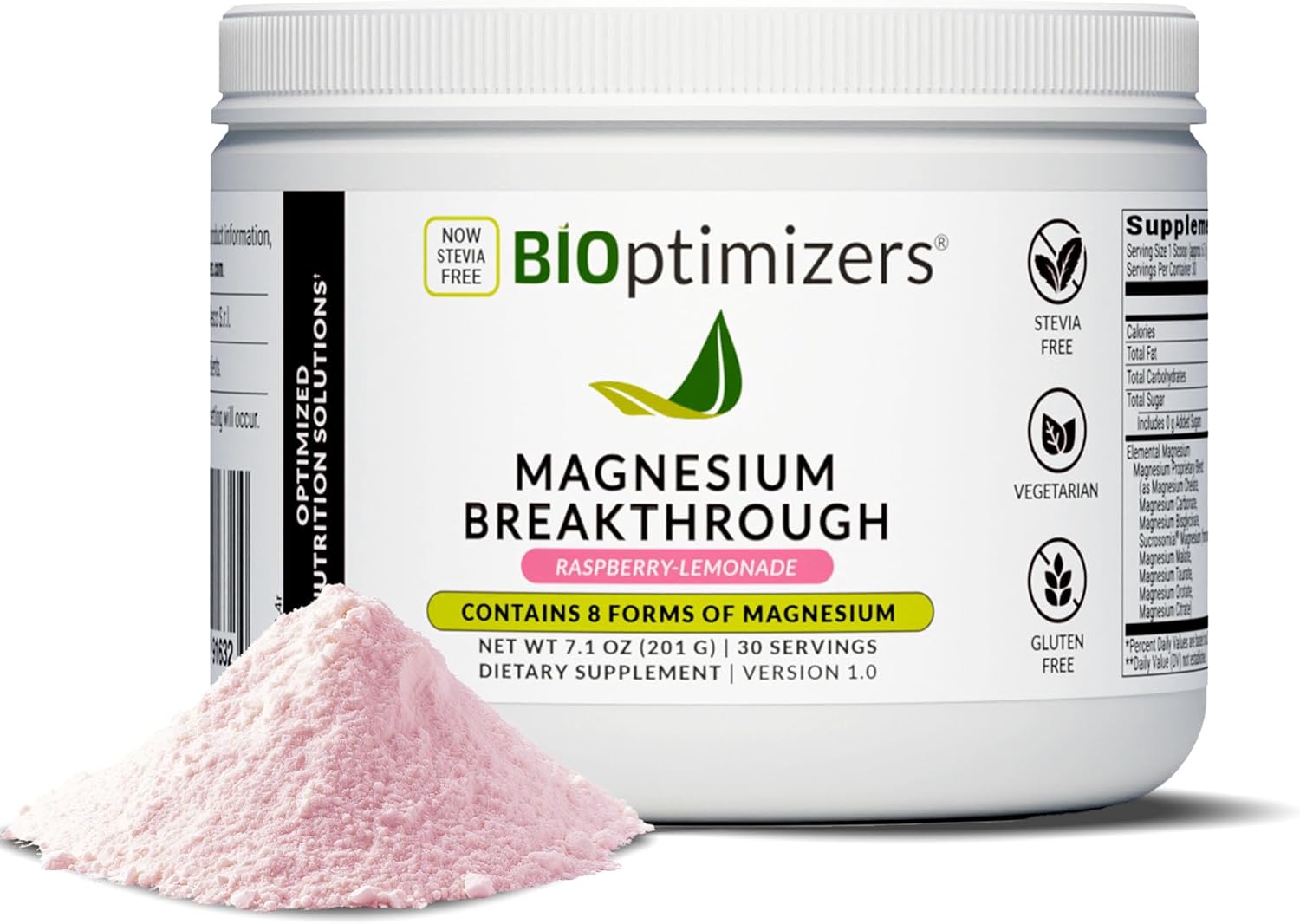 BIOptimizers Magnesium Breakthrough Drink Raspberry Lemonade - 8 Forms of Magnesium: Glycinate, Malate, Citrate, and More - Natural Sleep and Brain Supplement – 6 oz (30 Servings)