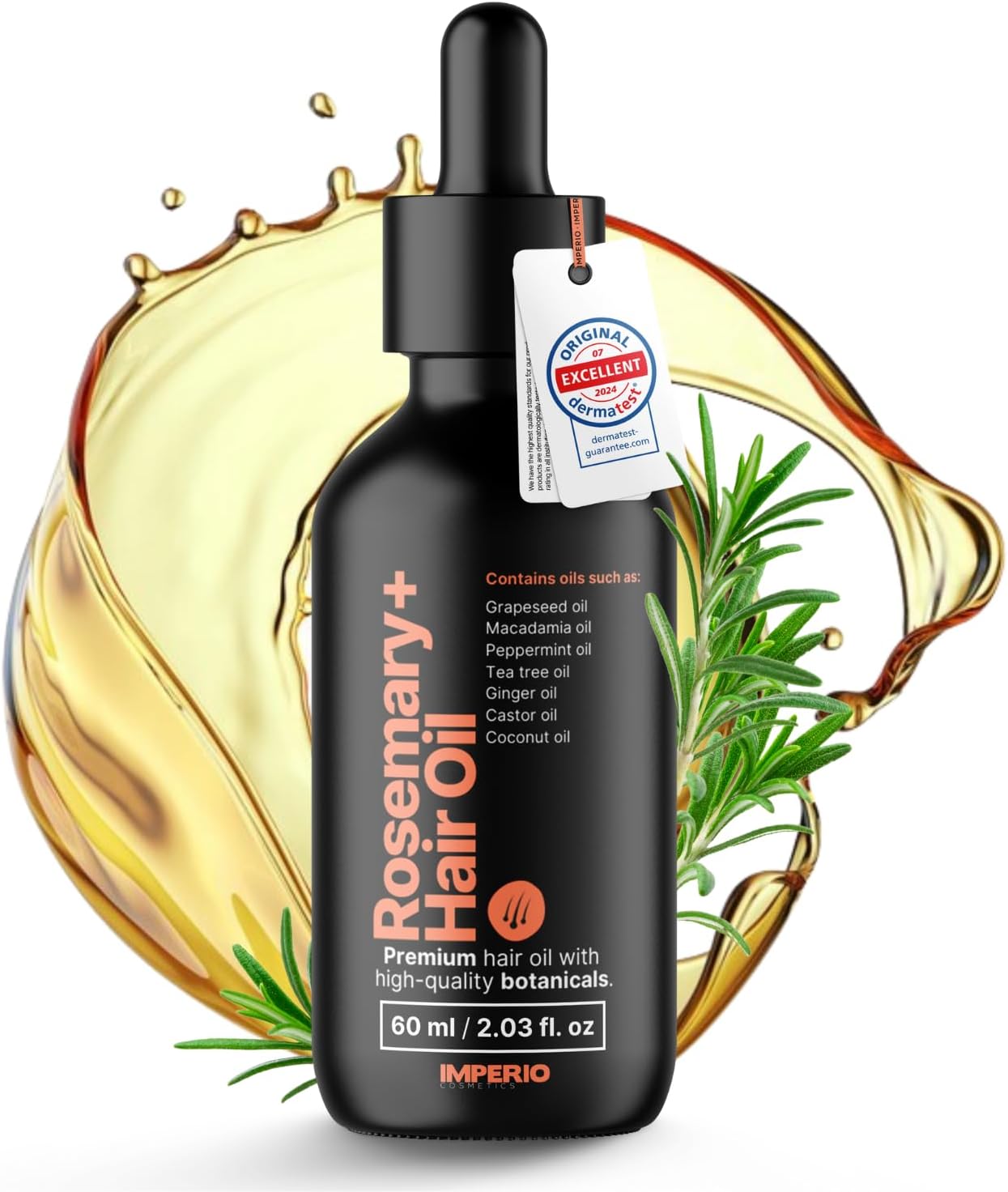 IMPERIO Rosemary Oil for Hair Growth - 60ml - Premium Rosemary Hair Oil & Other valuable Oils for Hair & Scalp to Stimulate Hair Growth - 100% Natural - No Additives