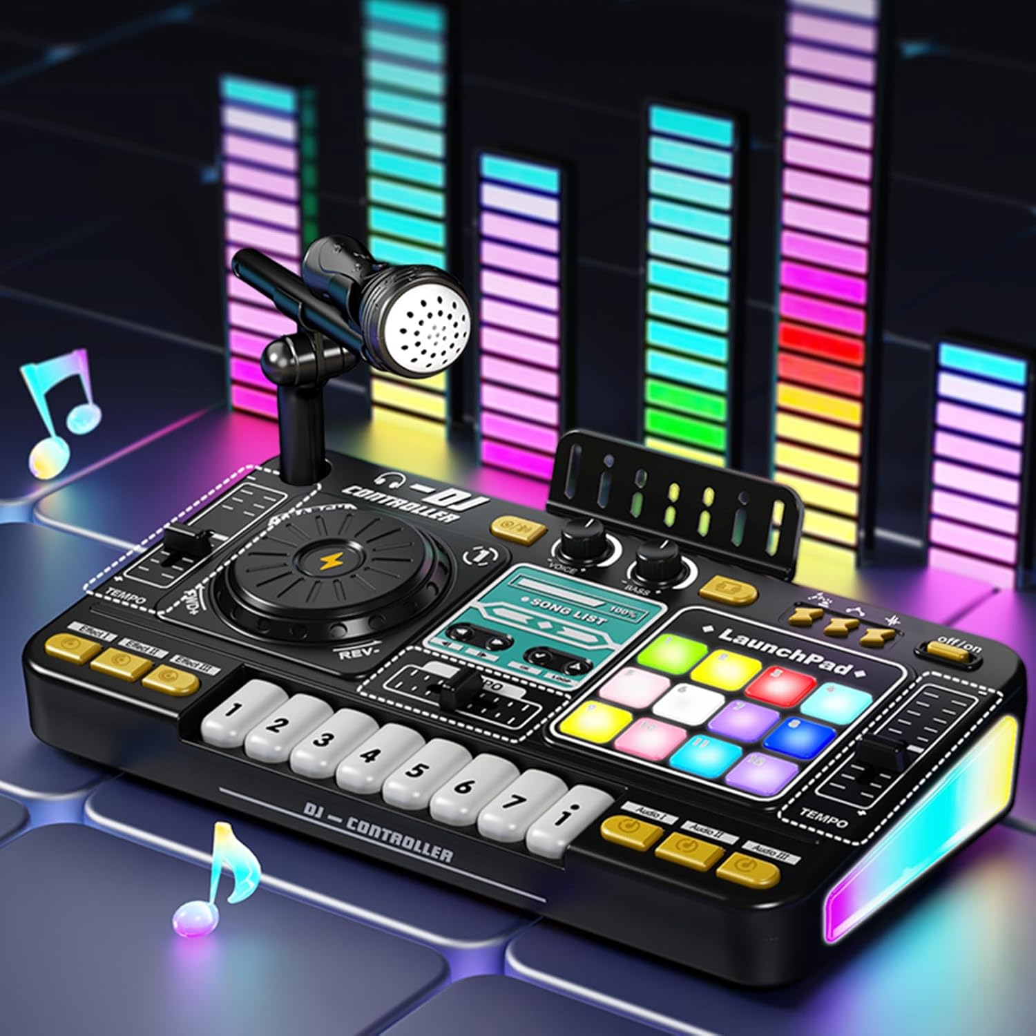 Kids DJ Mixer Table for Toddlers 1-3, Musical Instruments Toys with Piano | Karaoke Microphone | DJ Turntable | Music | Launchpad, Birthday Party for 3 4 5 6 7 8 Years Old Boys Girls