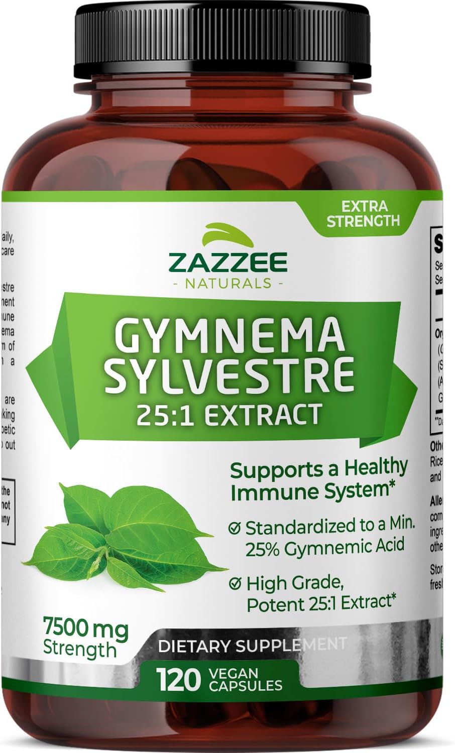 Zazzee Organic Gymnema Sylvestre 25:1 Extract, 7500 mg Strength, 25% Gymnemic Acid, 120 Vegan Capsules, 4 Month Supply, Standardized and Concentrated 25X Extract, All-Natural and Non-GMO