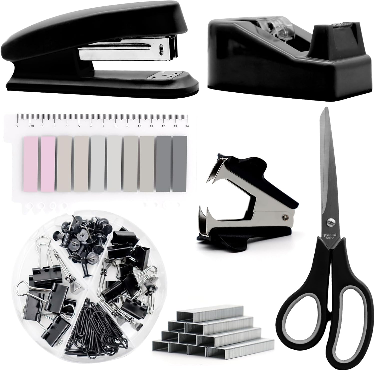 sportsvoutdoors Black Desk Accessories, Black Office Supplies, Stapler and Tape Dispenser Set, Black Desk Accessory Kit, Gift for Students, Women, Coworkers, Boss Lady, Office Clerks