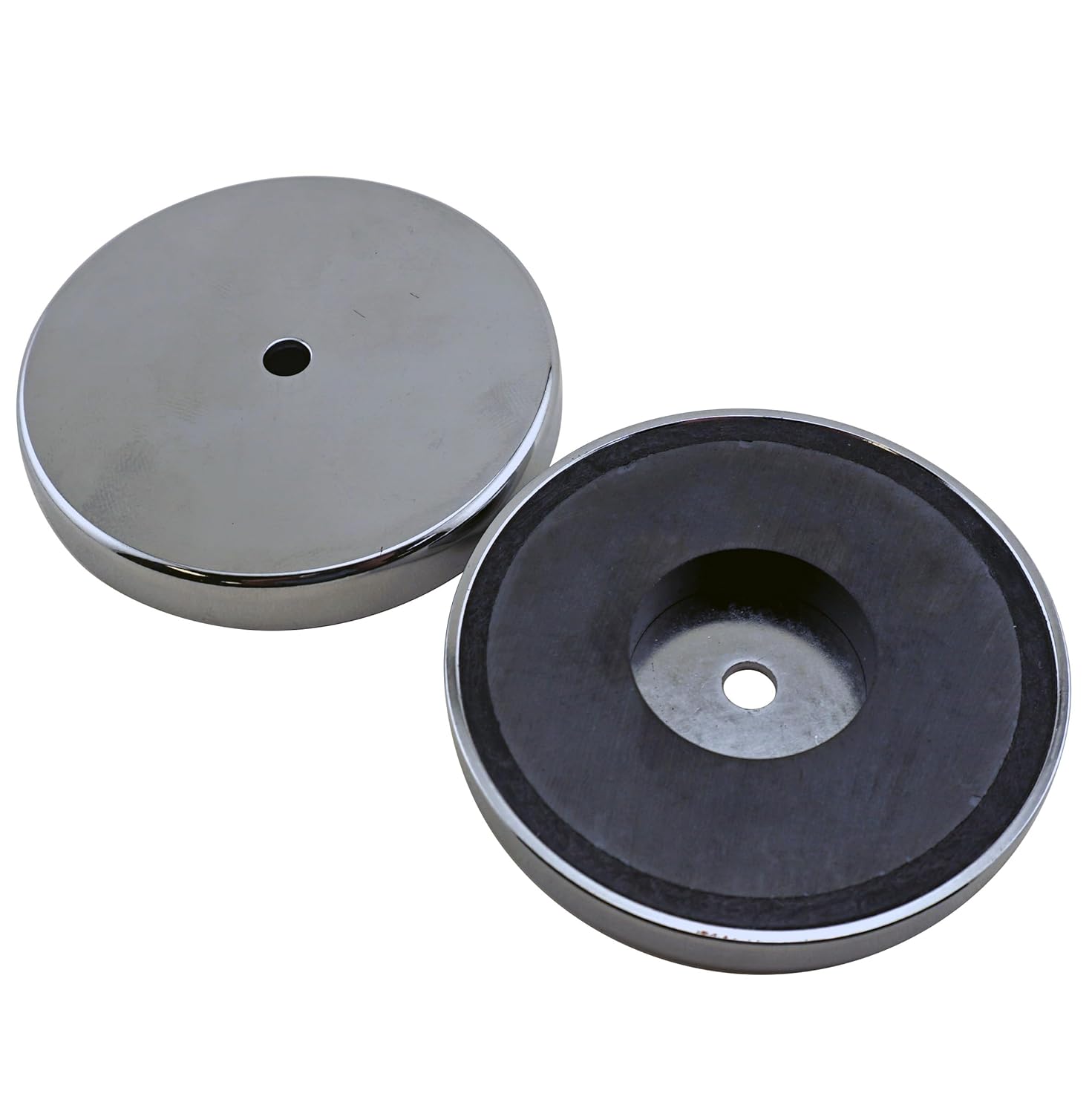 Master Magnetics Ceramic Round Base Magnet Fastener - 3.20'' Diameter, 0.445'' Thick., 0.270'' Center Hole, 95 lb Pull, Nickel-Plated, Pack of 2, RB80PRCX2