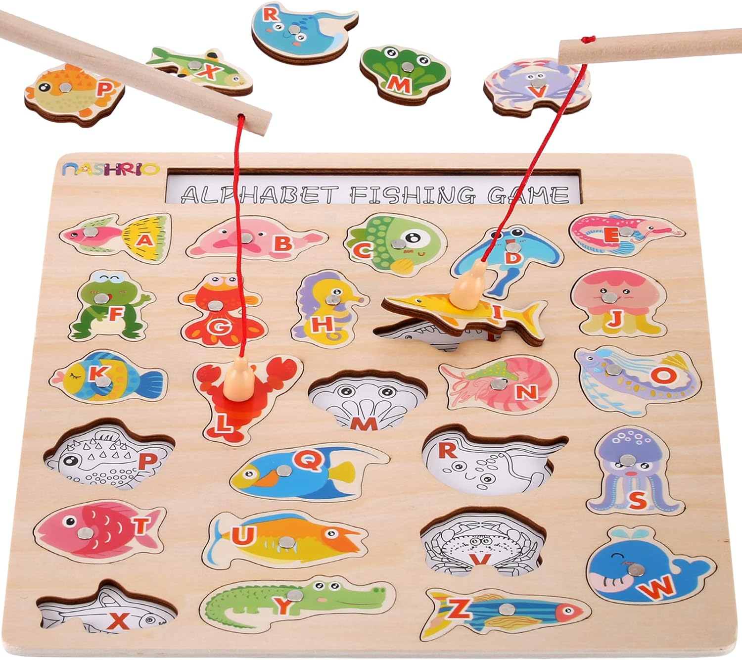 NASHRIO Fishing Toys for Toddlers - Fine Motor Skills Toys for 3 Year Old C Fishing Game Puzzle with Numbers and Letters Fun and Interactive Fishing.