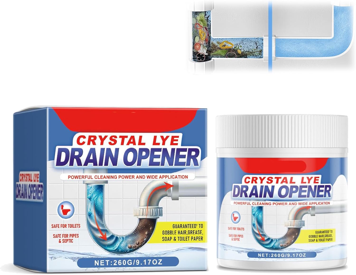 Crystal Lye Drain Opener Powder, Lye Sodium Hydroxide, Unclogs Bathroom And Kitchen Sinks, Drains, Shower Pipes, Can Easily Clear Clogged Drains Pipe And Clean Up Blockages In Pipe (1PC)