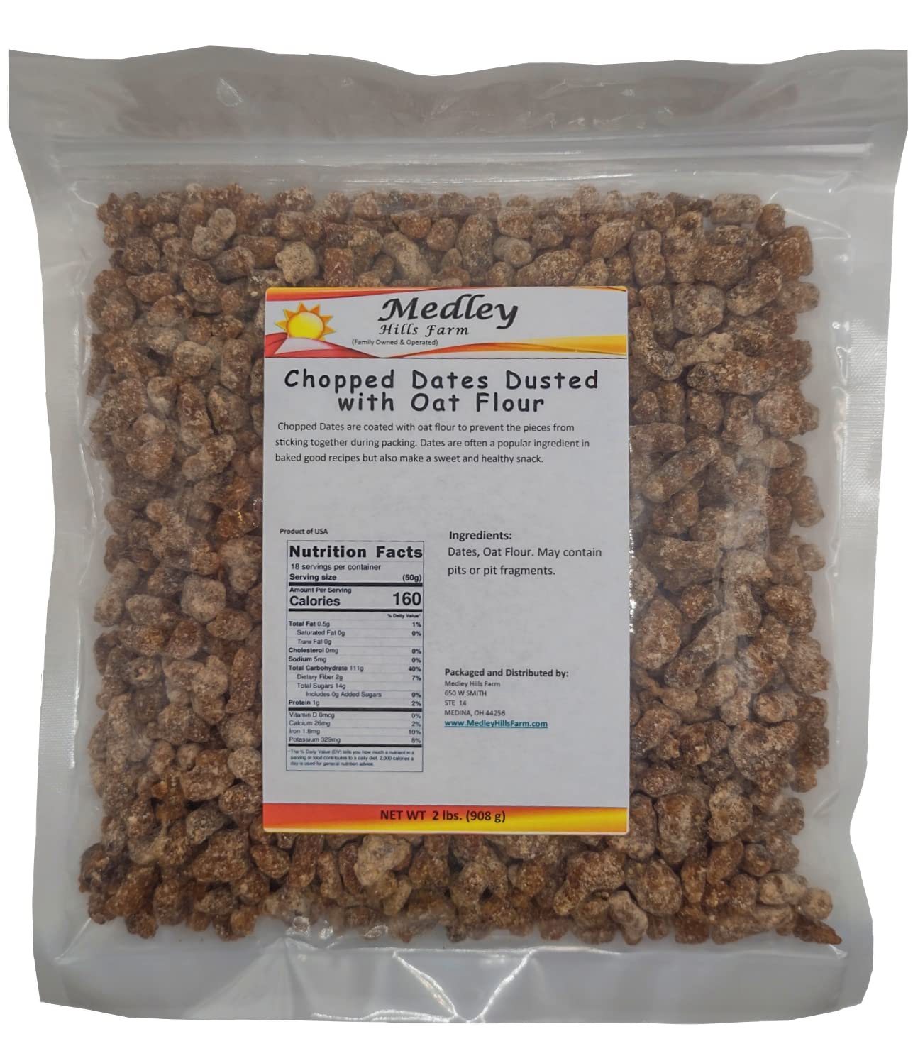 Medley Hills Farm Chopped Dates Dusted with Oat Flour | No Added Sugar | Resealable Bag | 2 lbs