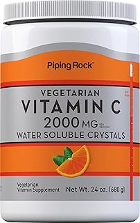 Piping Rock Vitamin C Powder Supplement | 2000 mg | 24oz | Water Soluble Crystals | Vegetarian, Non-GMO, Gluten Free