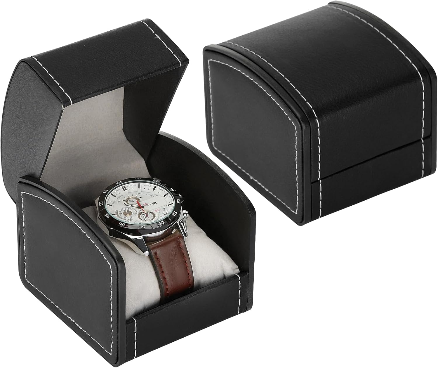 Luxury Single Watch Gift Box with Removable Pillow, PU Leather Single Watch Case Wristwatch Jewelry Storage Display Holder Cases for Men and Women (Black)