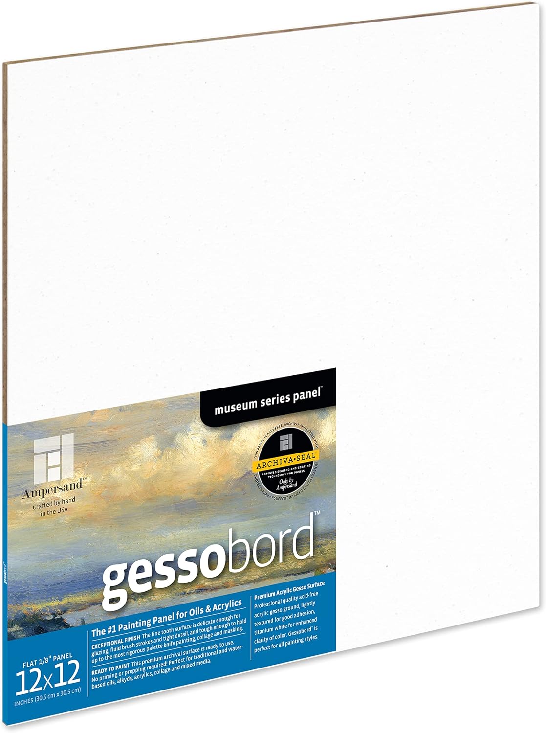 Ampersand Art Supply Museum Series Gessobord, Wood,Acrylic, 1/8" Flat Profile, 12" x 12"