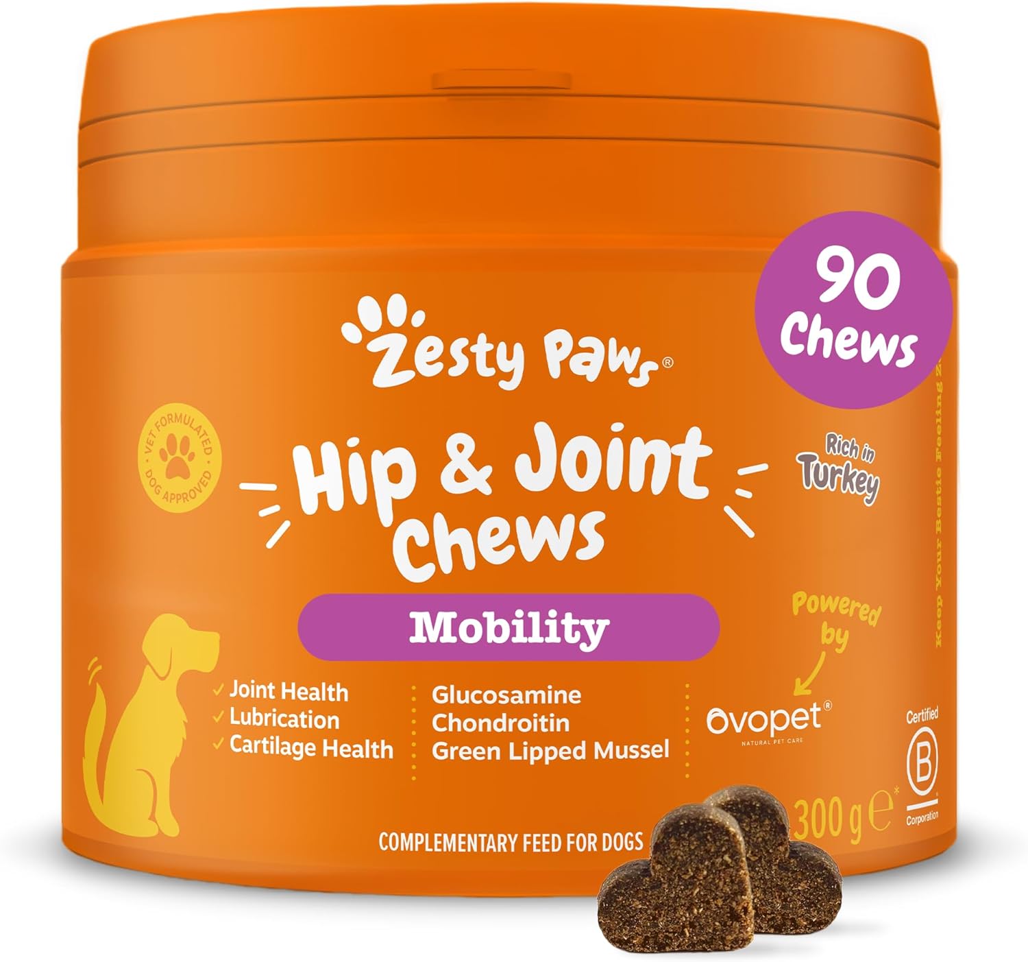 Zesty Paws Hip & Joint Mobility & Joint Supplement for Dogs | Hip and Joint Dog Chews | Contains Chondroitin and Glucosamine for Dogs, Ovopet and Vitamins C and E | Supports Dog Joint Health | 90 Pcs