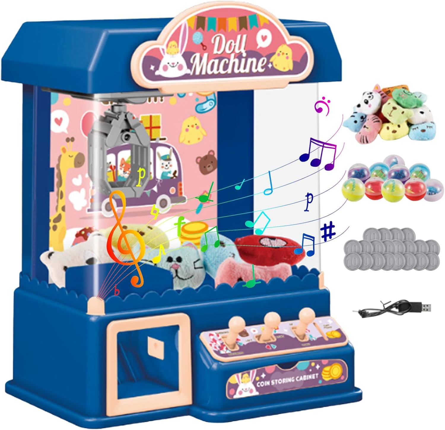 Wedhapy Mini Claw Machine for Kids 3+ with Lights Sound Mini Vending Machine Battery-Operated/USB Candy Machine Fun Mini Arcade Games with Toys 9.6x7.4x12.8in Blue Kids Toy