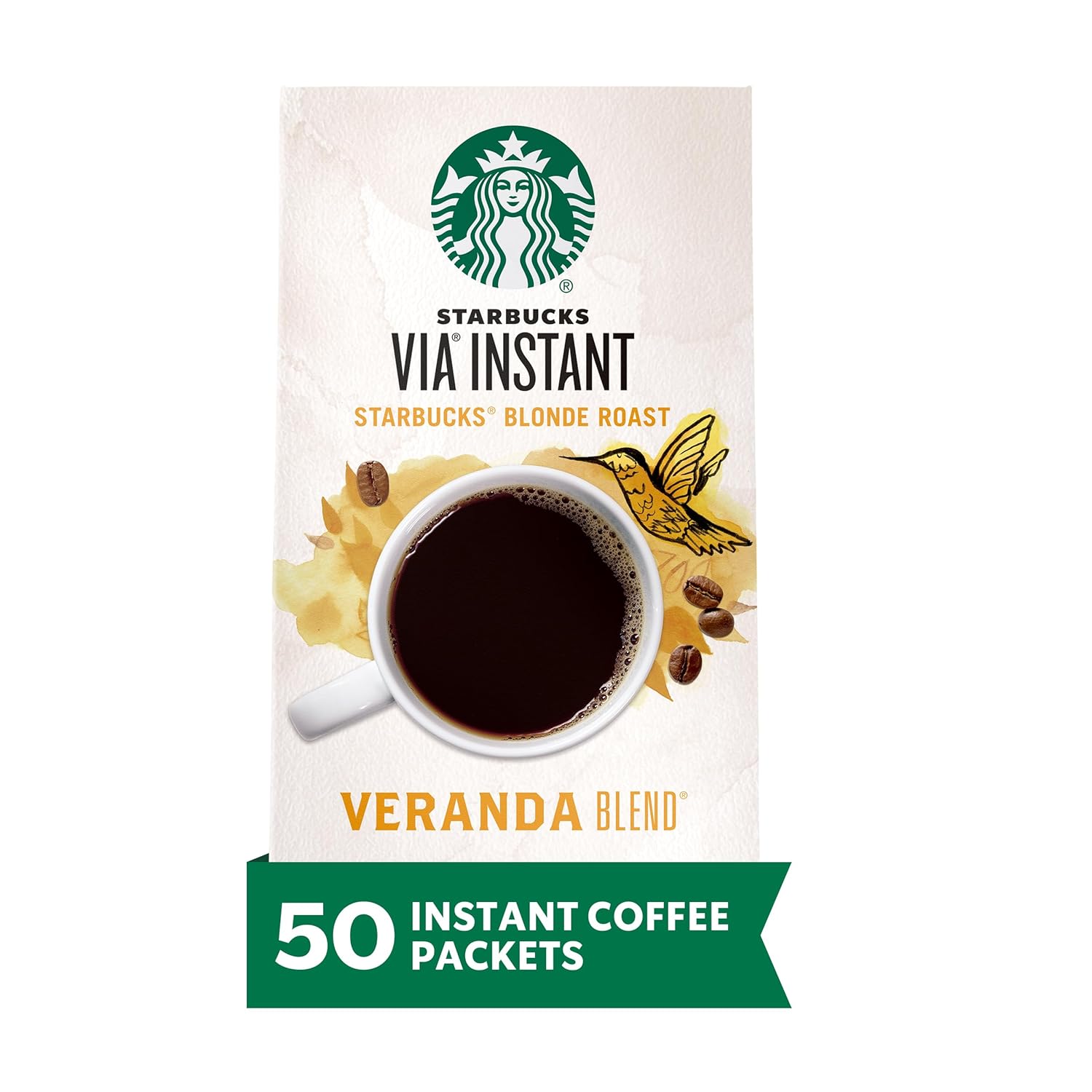 Starbucks VIA Instant Coffee, Light Roast Coffee, Veranda Blend, 100% Arabica, Single-Serve, 1 Box (50 Packets)