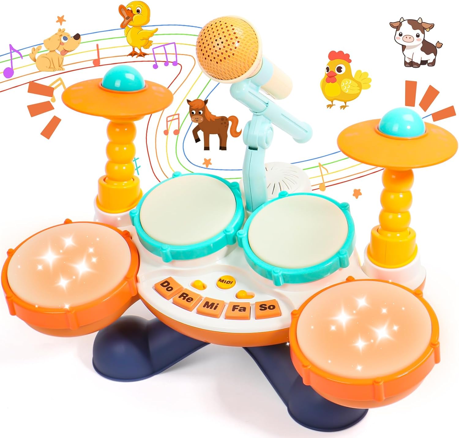 Toys for 1 Year Old Boys Girls-Kids Drum Kit Baby Musical Instruments with 3 Modes Toddler Drum Set Adjustable Volume Baby Drums, Easter Gift for 1-2 Year Old Boys