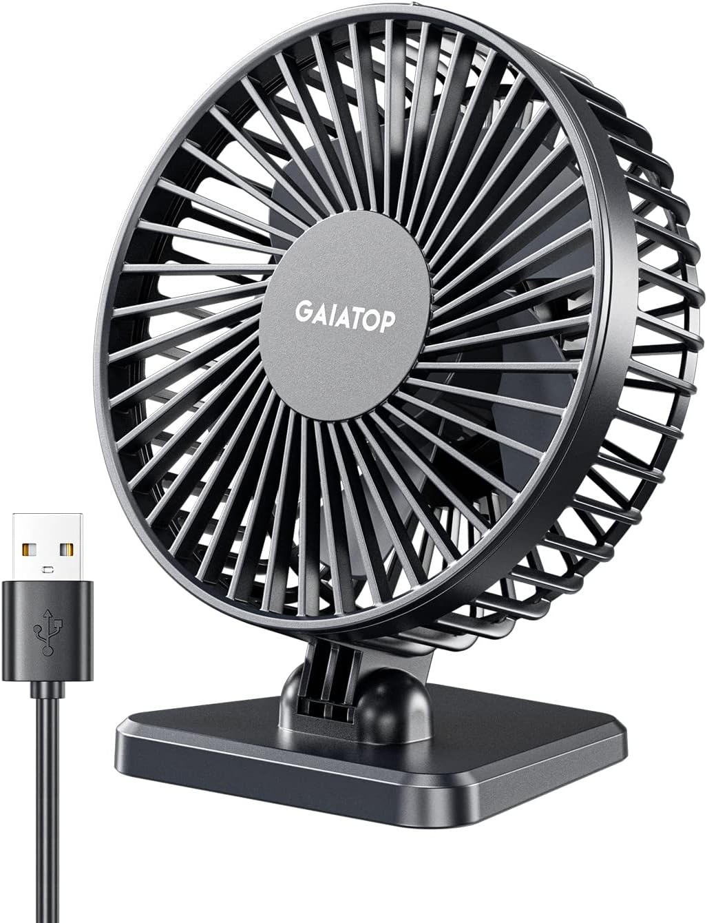 gaiatop USB Desk Fan, Small But Powerful, Portable Quiet 3 Speeds Wind Desktop Personal Fan, Adjustment Mini Fan Table Fan for Better Cooling, Home Office Car Indoor Outdoor Black