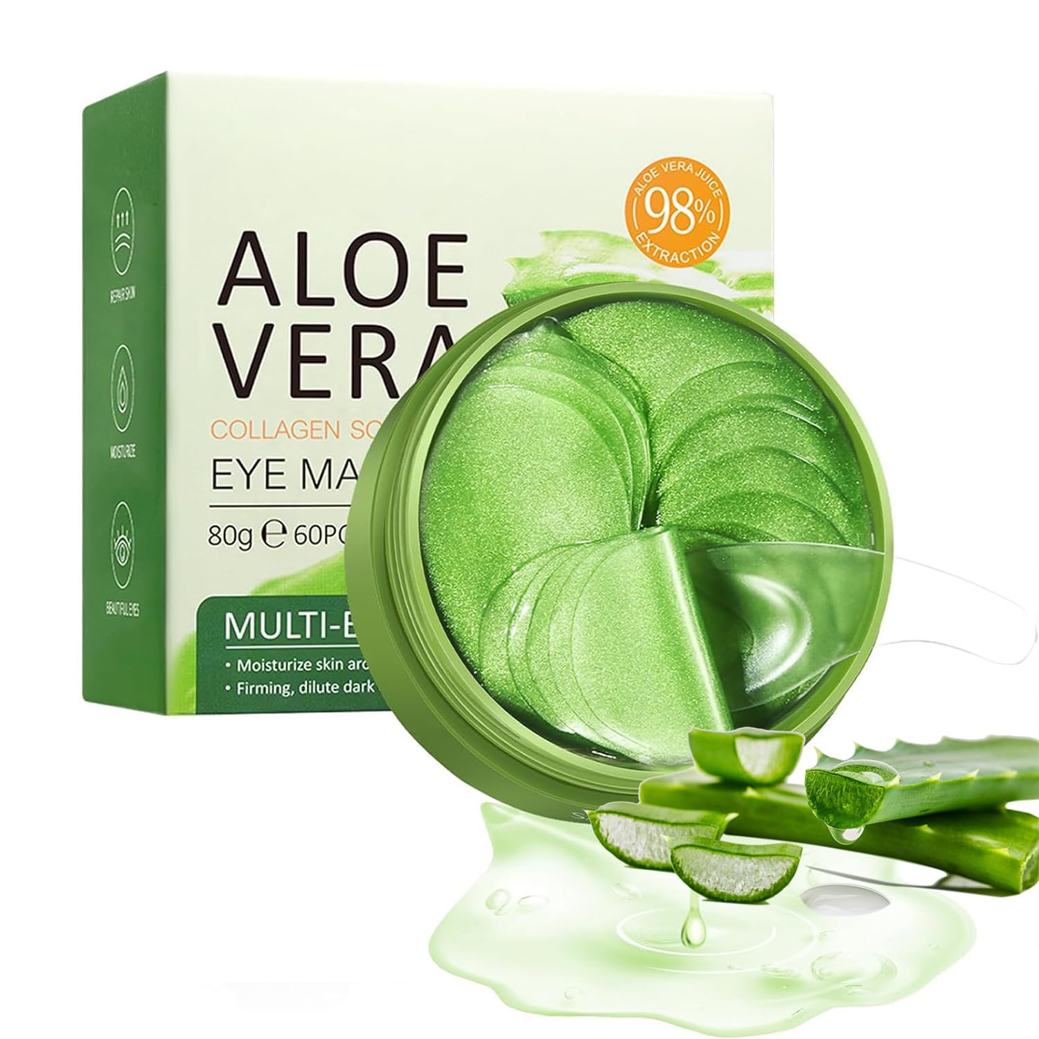 Aloe Vera Eye Masks - 60 PCS Under Eye Patches for Puffy Eyes and Dark Circles Treatments - Hydrating Eye Mask Skincare, Eye Gel Pads for Eye, Reduce Wrinkles and Fine Lines, Improve and Firm Eye Skin