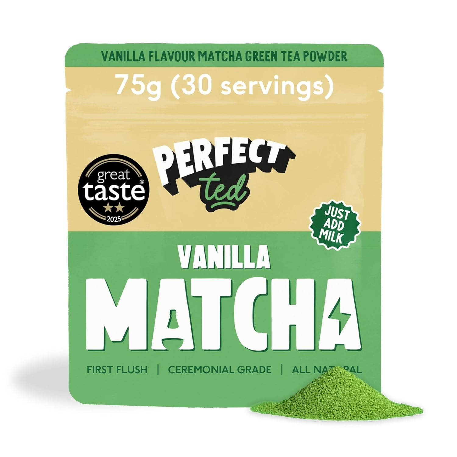 Perfect Ted Matcha Powder | Vanilla Bean Flavor 75g | Matcha Powder Ceremonial Grade | Single-Origin Uji, Japan | Matcha Green Tea Powder (30 Servings)