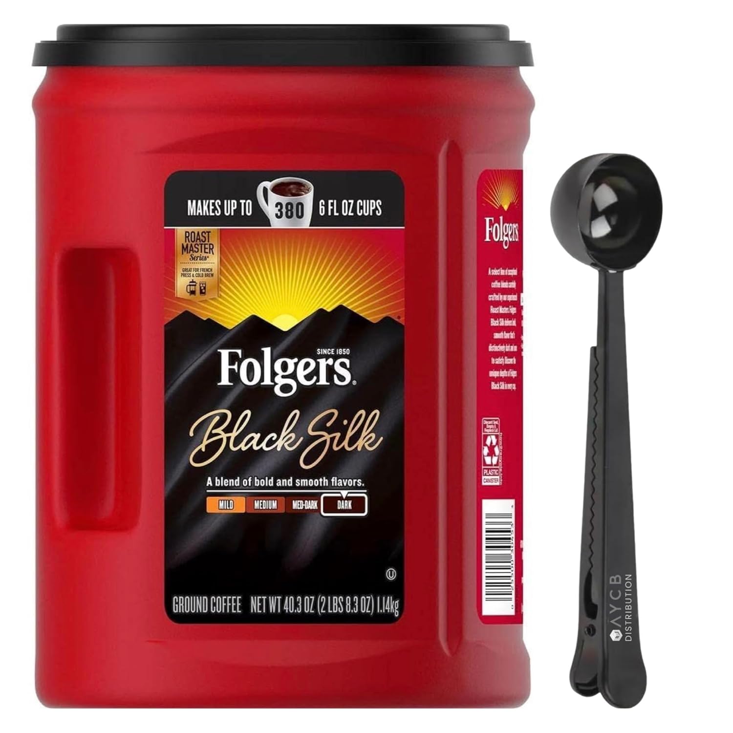 Folger Black Silk Dark Roast Ground Coffee (40.3 oz) - Bundle Includes AYCB Distribution 15ml Measuring Scoop