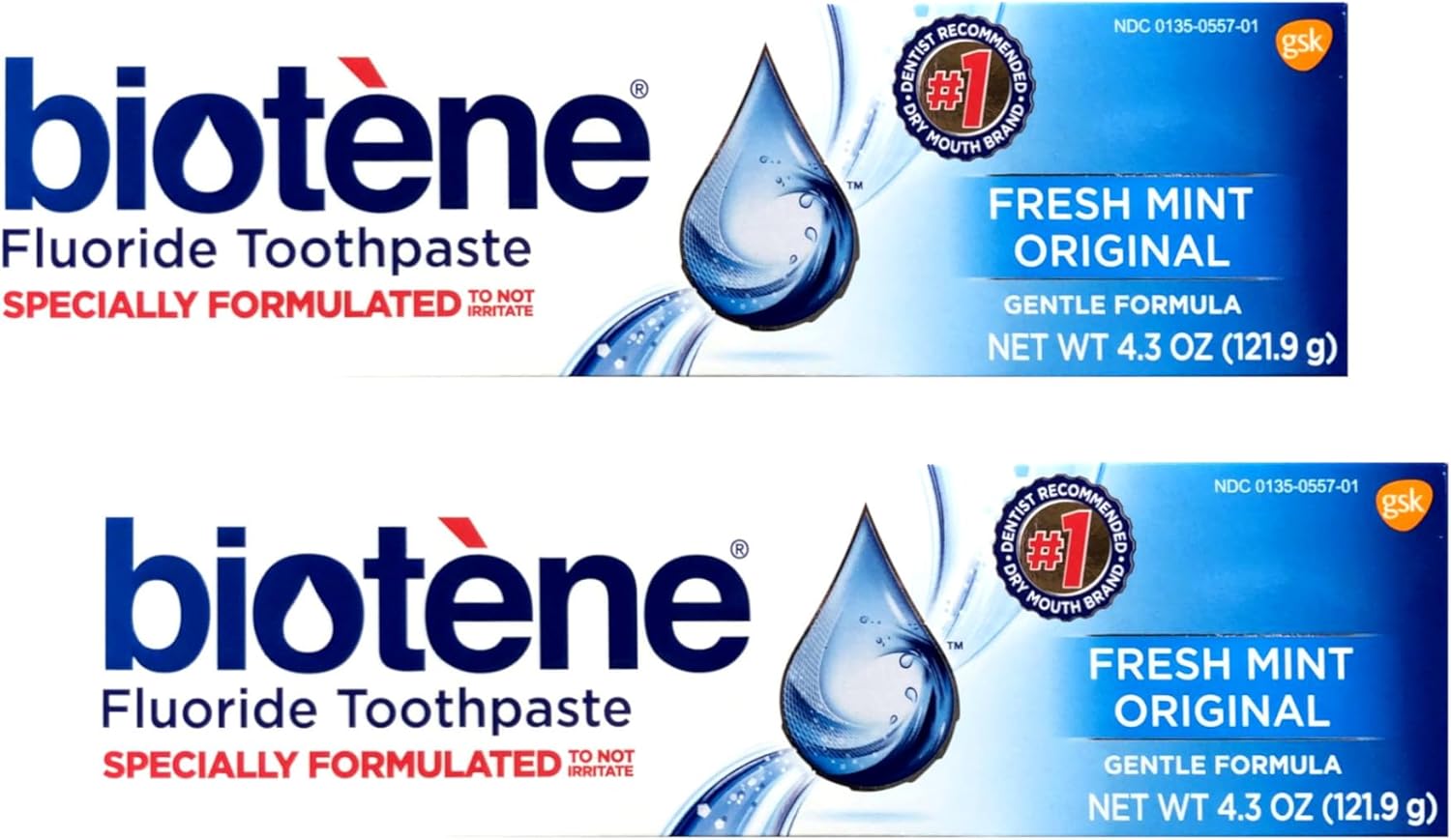 Biotene Fluoride Toothpaste Gentle Formula Fresh Mint, 4.3 Ounce (Pack of 2)