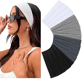 Headbands for Women 16 Pack Elastic Hair Bands for Women' Hair Non Slip Soft Cloth Fabric Sweat Headbands Yoga Running Sport Hair Accessories, Black White Gray Women Headbands
