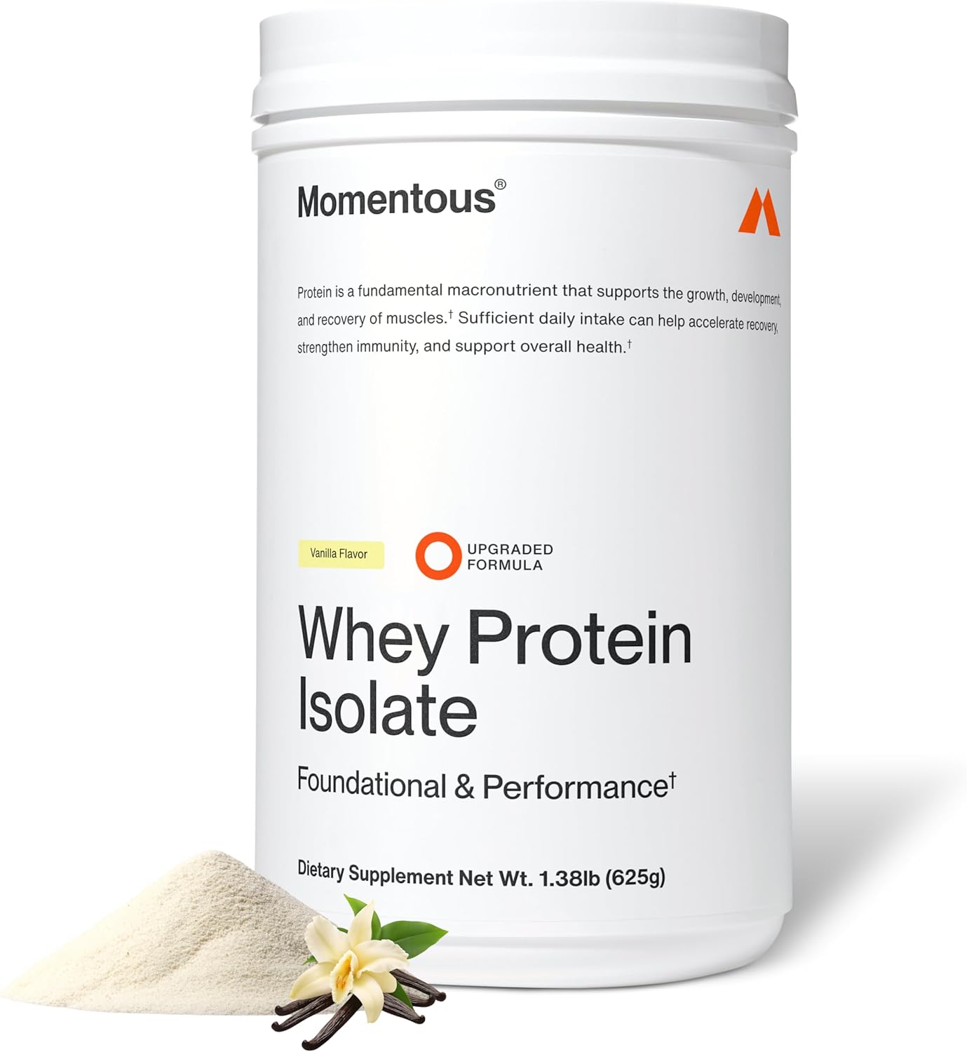 Momentous Essential Grass-Fed Whey Protein Powder - 20 g Whey Isolate Protein - NSF Certified for Sport - Gluten-Free - 25 Servings for Essential Everyday Use - Vanilla - Package May Vary