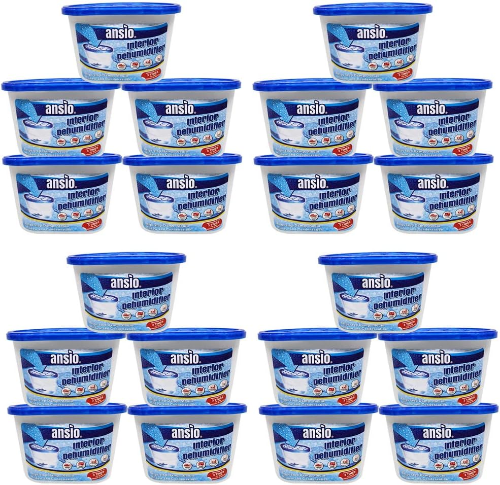 ANSIO Dehumidifier 500ml Pack of 20 Condensation Remover Moisture Absorber Dehumidifiers for Damp, Mould, Moisture in Home, Kitchen, Wardrobe, Bedroom, Caravan, Office, Garage, Bathroom, Basement