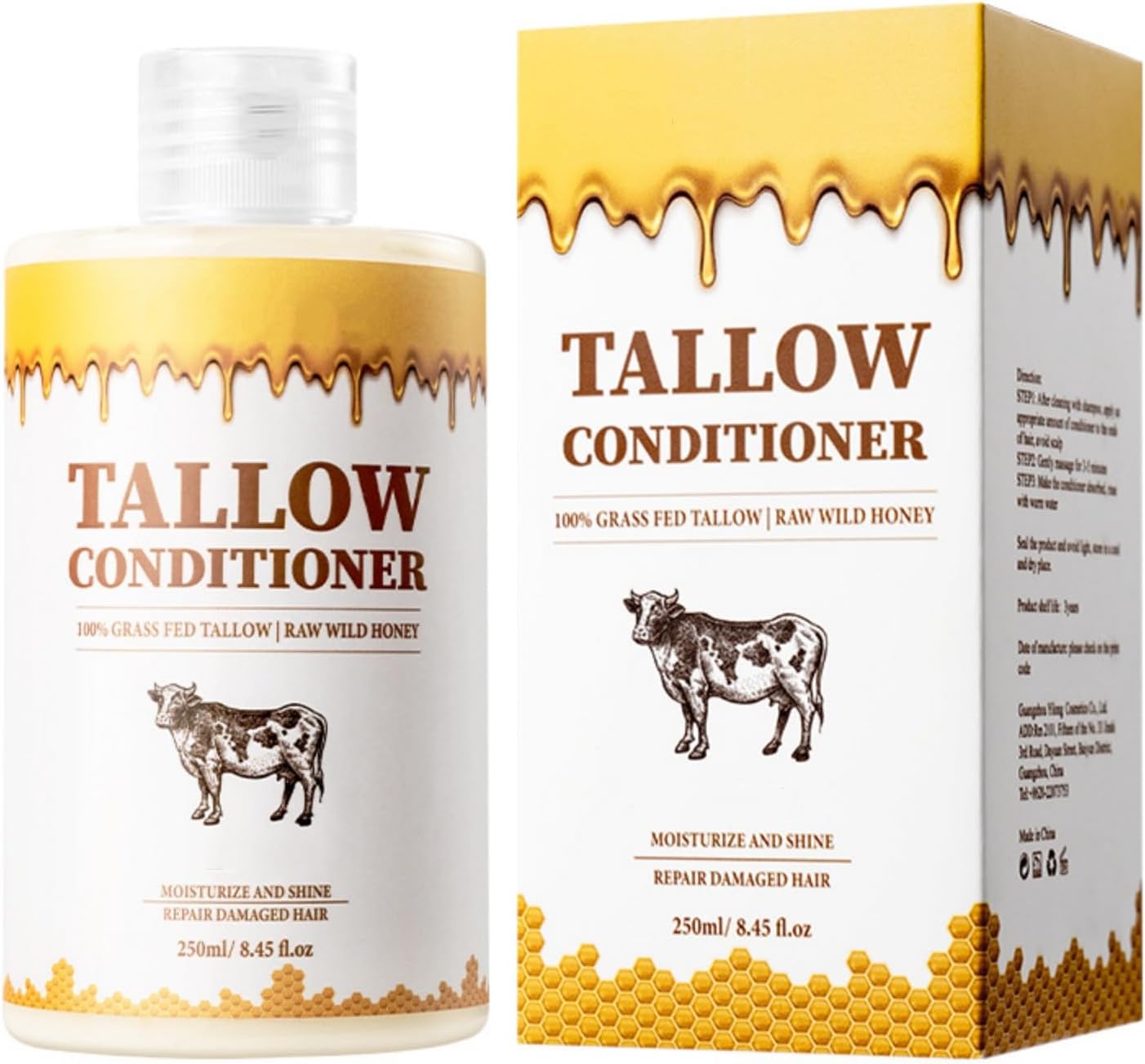 Beef Tallow Hair Conditioner, Nourishing Frizz Control Moisturizing Hair Treatment for All Hair Types, Smooths & Repairs Damaged Hair Split Ends, Detangles Softens Suitable for Men and Women, 250g