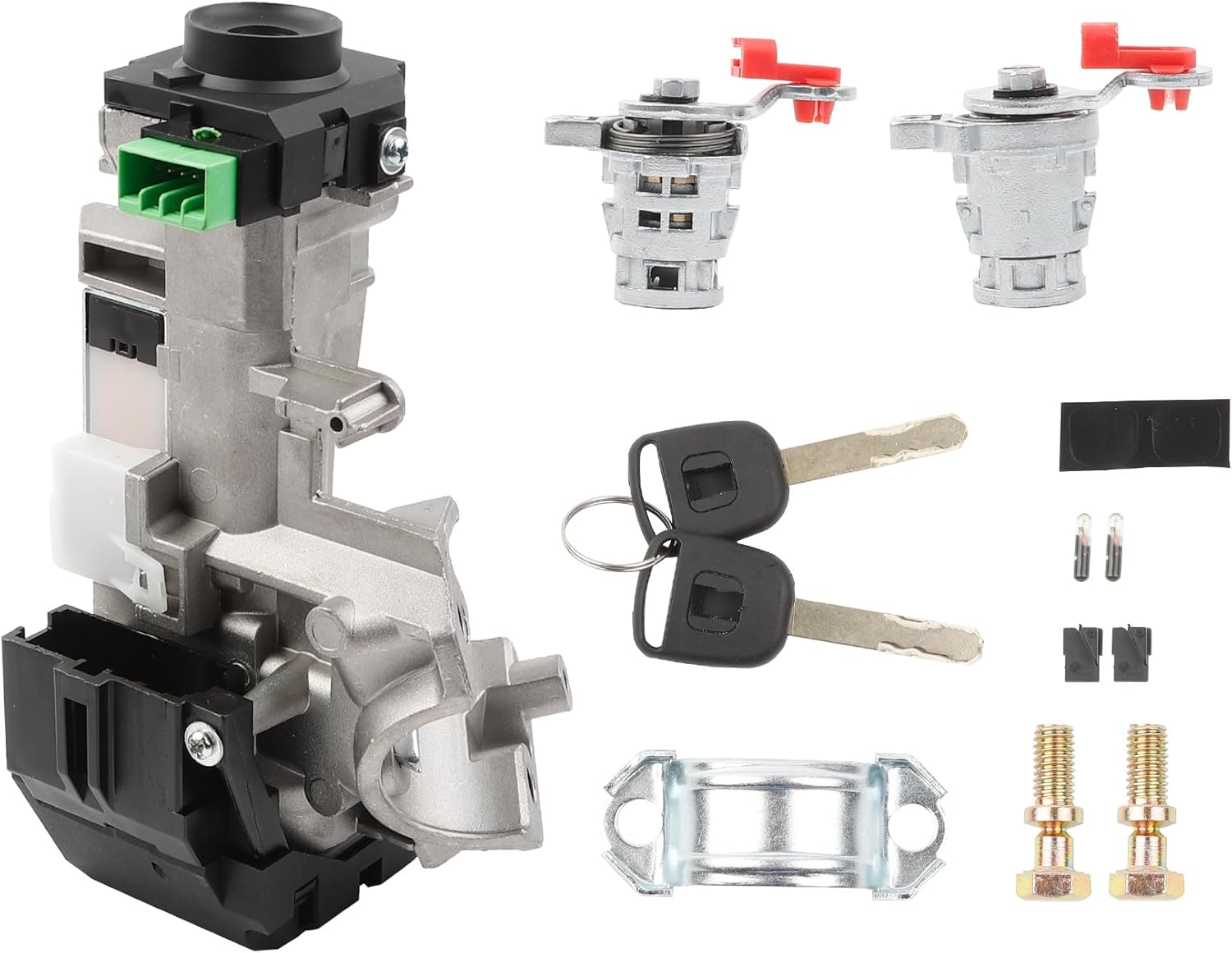 Dasbecan Ignition Switch Lock Cylinder Assembly with Door Lock Cylinders Compatible with Honda Accord CRV FIT Odyssey Civic 2003-2008, Replace# 06350-SAA-G30 35100-SDA-A71 (with Chip ID48 Keys)