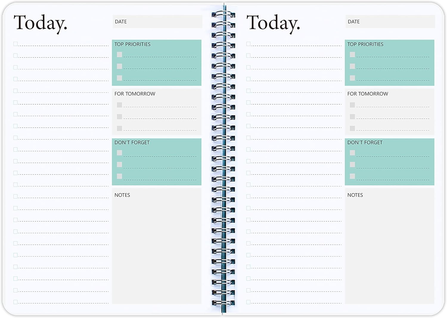 Day Planner Notebook - Undated Planner To Do List Notebook, Today Planner with Checklist, Daily To Do Planner to Increase Productivity, 5.7 x 8.0 inches - Flexible Cover, Strong Twin-Wire Binding